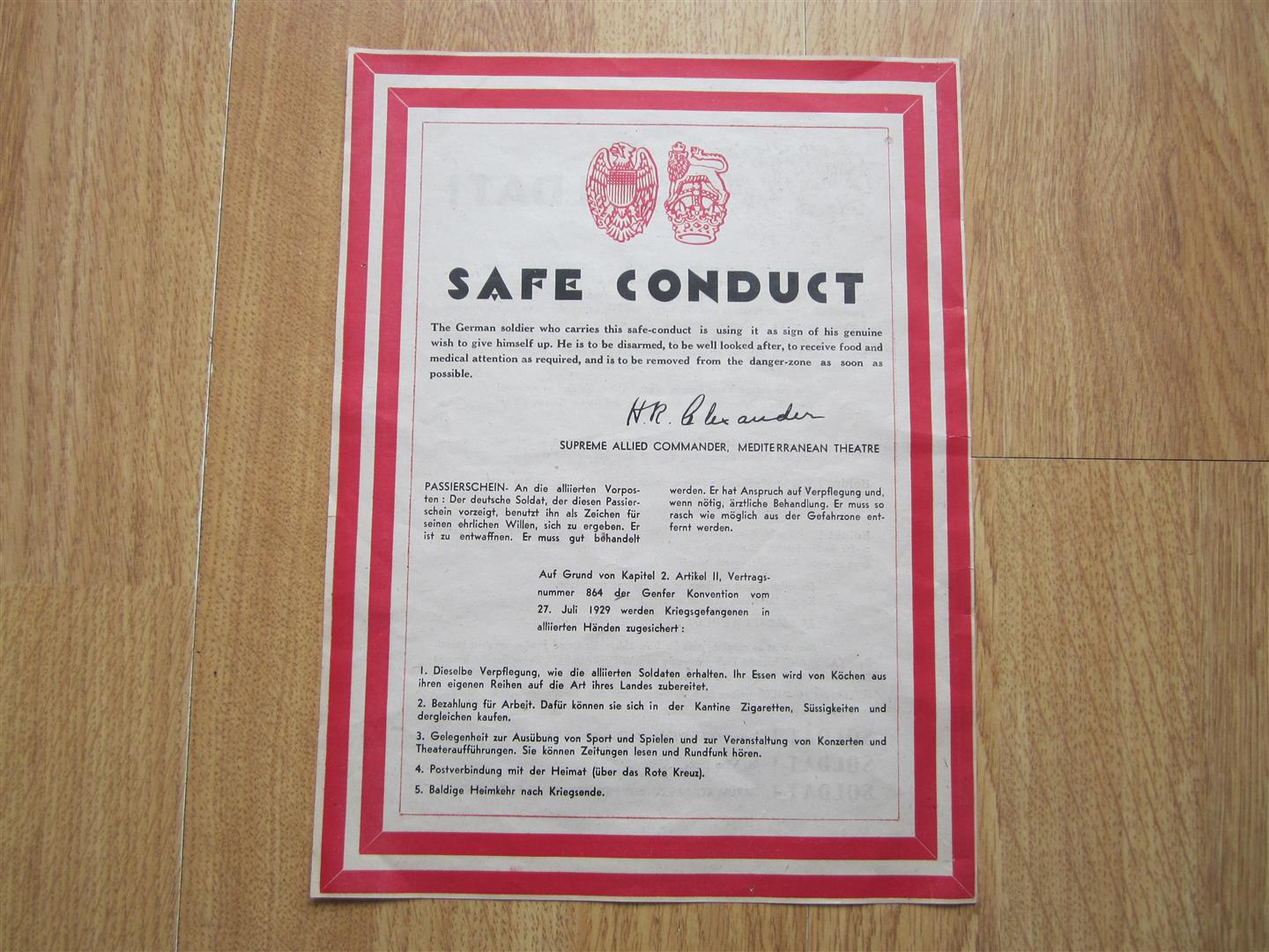 WW2 Allied Safe Conduct Pass